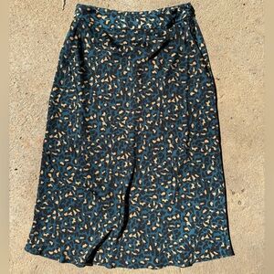 BCBGeneration Blue and Tan Animal Print Satin midi Skirt